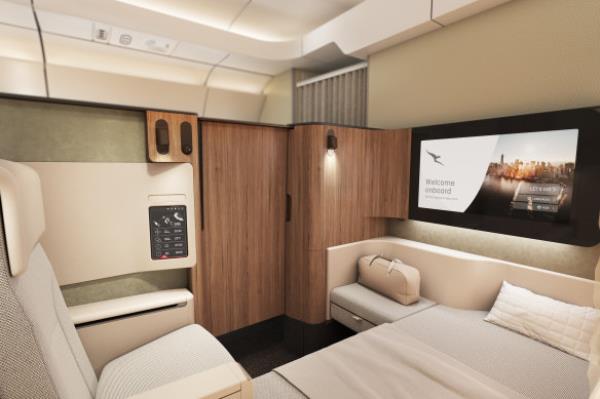 The new Qantas first-class suite planned for its A350 flights.